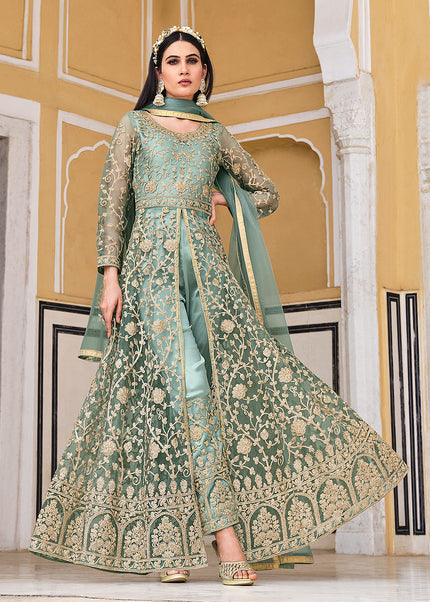 Green and Gold Embroidered Lehenga/ Pant Style Anarkali