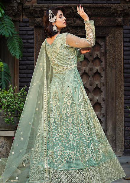 Mint Green and Gold Embroidered Anarkali