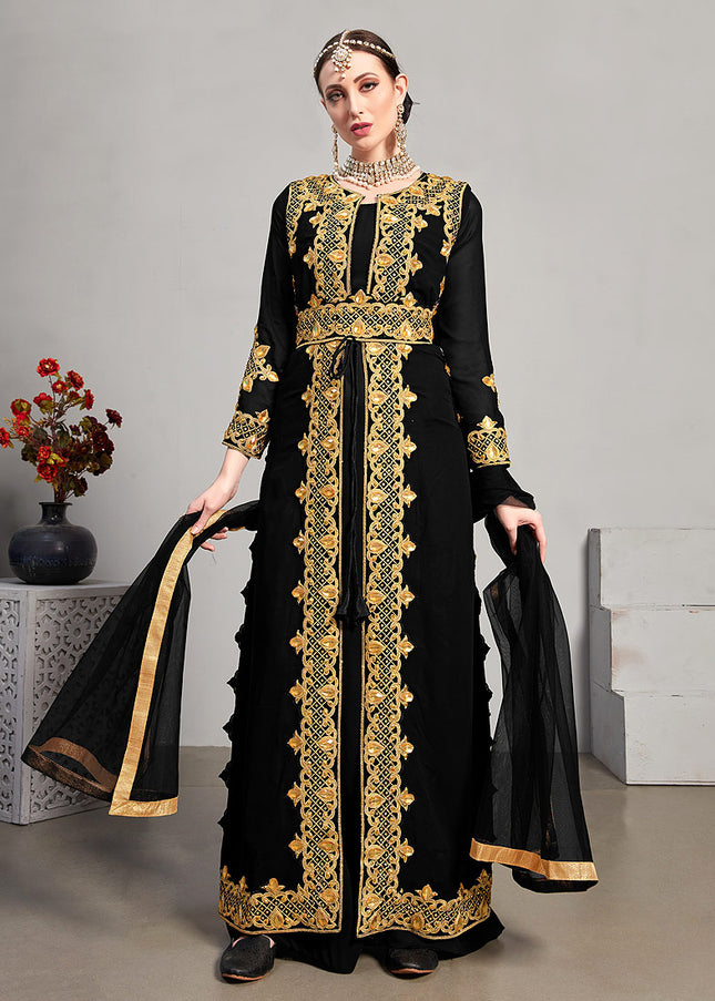 Black and Gold Embroidered Jacket Style Suit