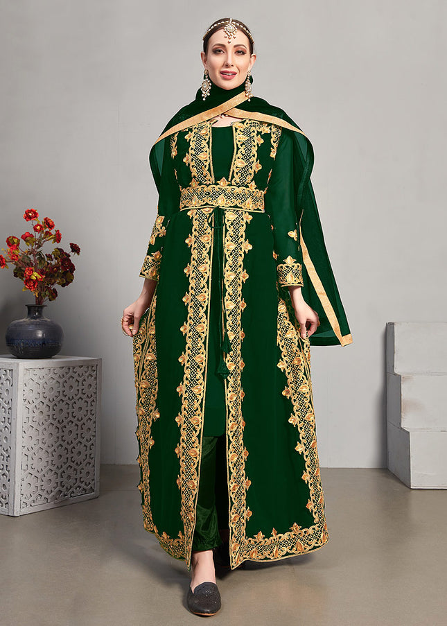 Green and Gold Embroidered Jacket Style Suit