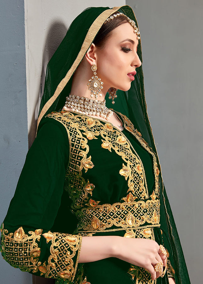 Green and Gold Embroidered Jacket Style Suit