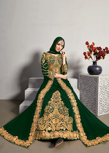 Green and Gold Embroidered Jacket Style Anarkali