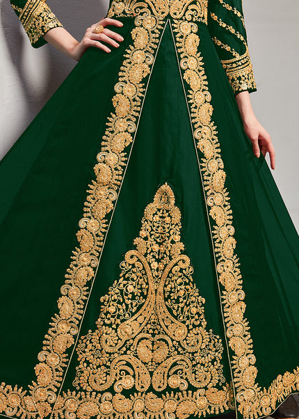 Green and Gold Embroidered Jacket Style Anarkali