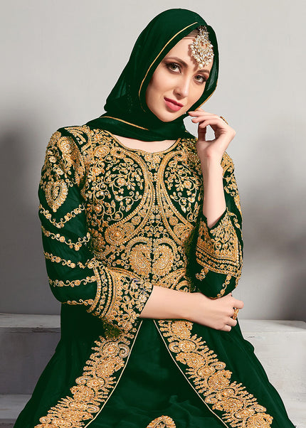 Green and Gold Embroidered Jacket Style Anarkali