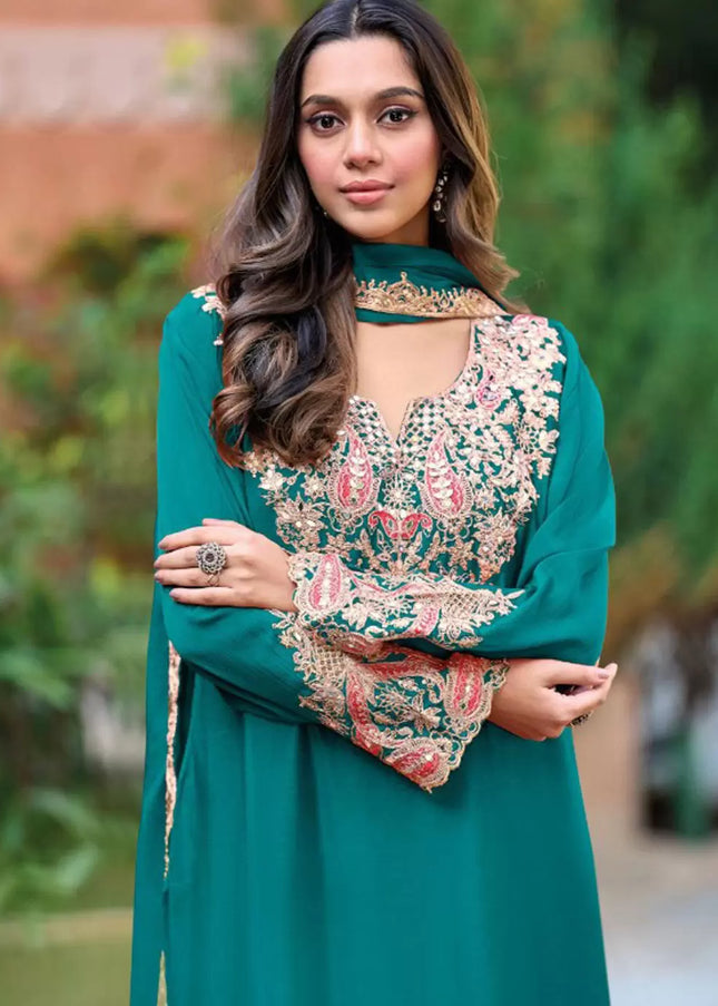 Golden Embroidered Sharara Suit