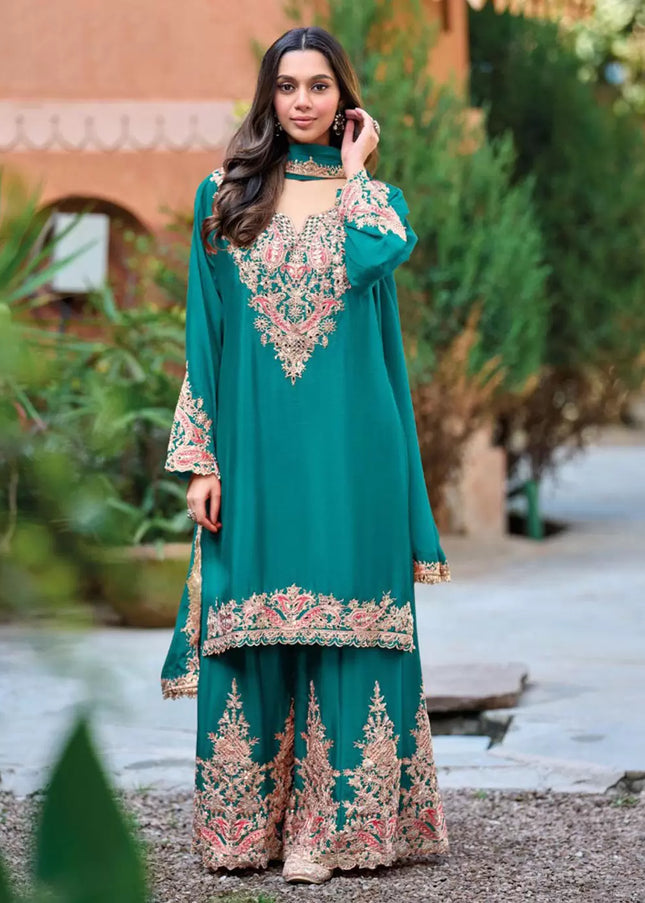 Golden Embroidered Sharara Suit