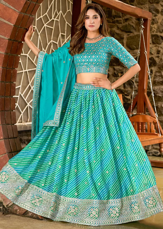 Sky Blue Embroidered Lehenga Choli