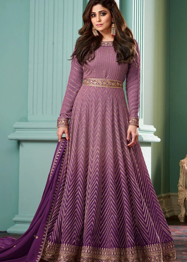 Wine Embroidered Anarkali Gown