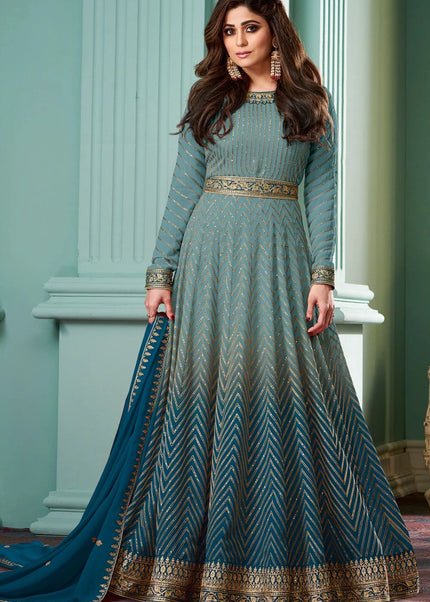 Sky Blue Embroidered Anarkali Gown