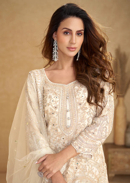 Net Embroidered Sharara Suit