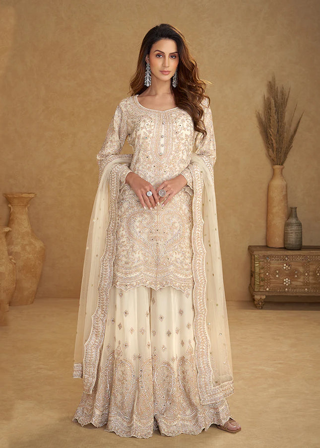 Net Embroidered Sharara Suit