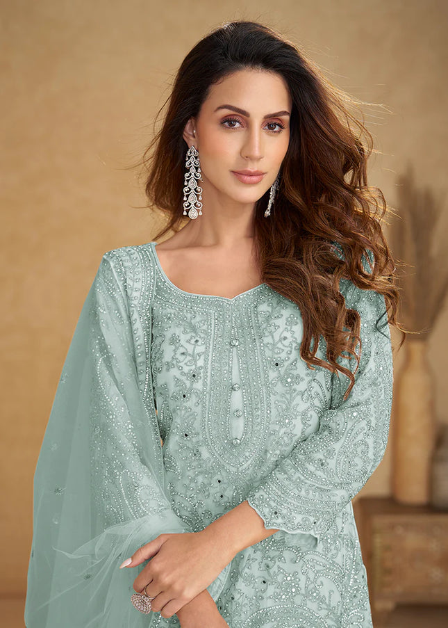 Net Embroidered Sharara Suit