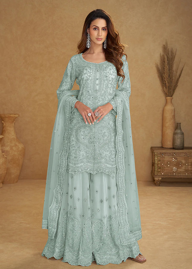 Net Embroidered Sharara Suit