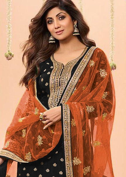 Black Embroidered Punjabi Suit