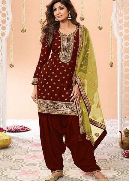 Maroon Embroidered Punjabi Suit