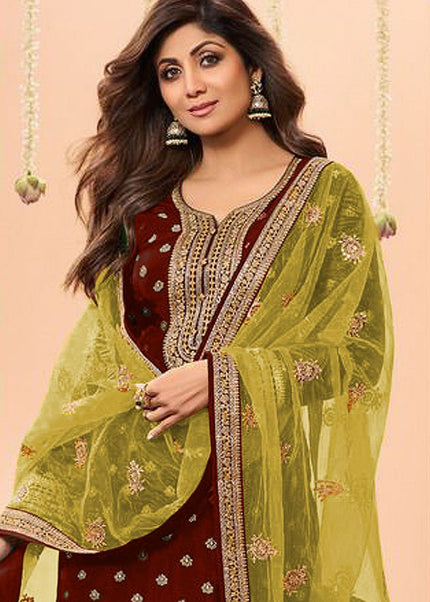 Maroon Embroidered Punjabi Suit