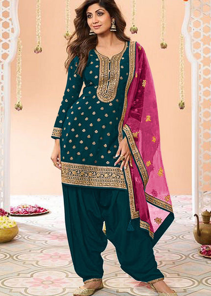 Blue Embroidered Punjabi Suit
