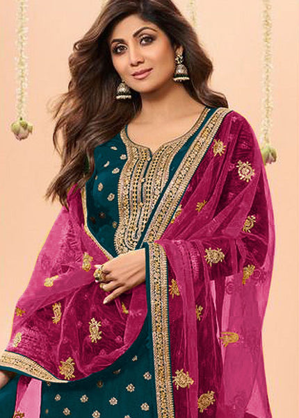 Blue Embroidered Punjabi Suit