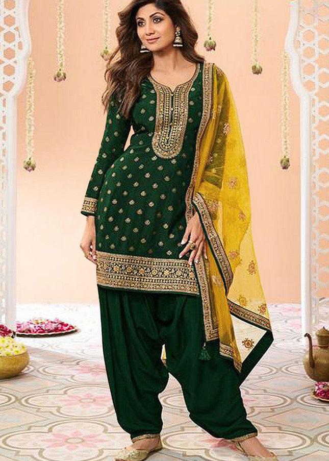 Green Embroidered Punjabi Suit