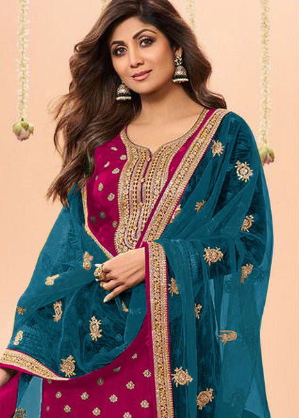 Pink Embroidered Punjabi Suit