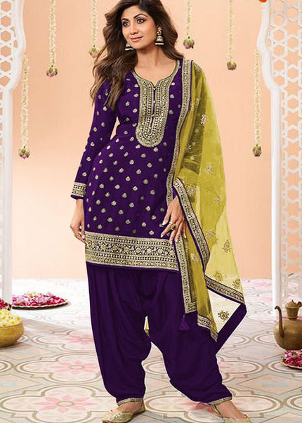 Purple Embroidered Punjabi Suit
