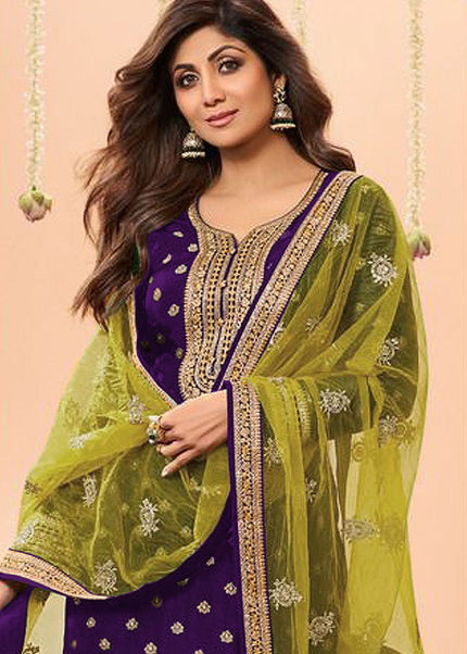 Purple Embroidered Punjabi Suit