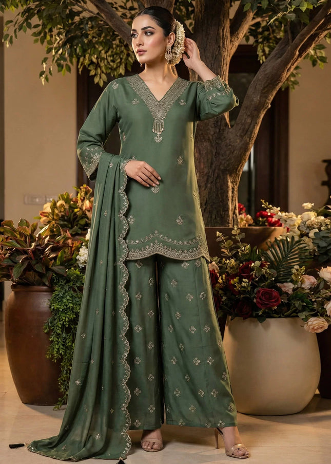 Roman Silk Embroidered Palazzo Suit Series