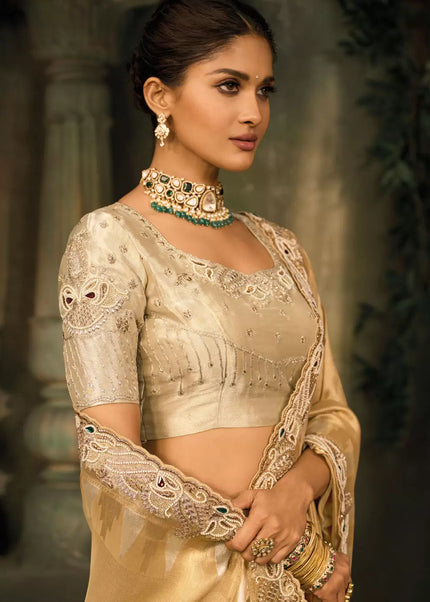 Beige Embroidered Saree