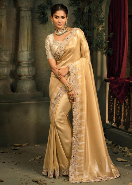 Beige Embroidered Saree