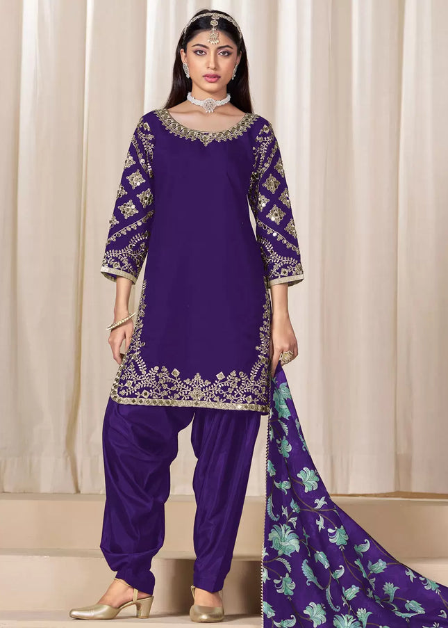 Purple Embroidered Punjabi Suit