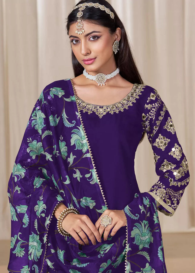 Purple Embroidered Punjabi Suit
