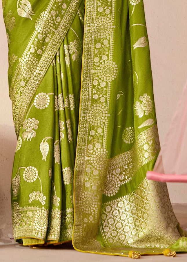 Green and Yellow Embroidered Wedding Saree