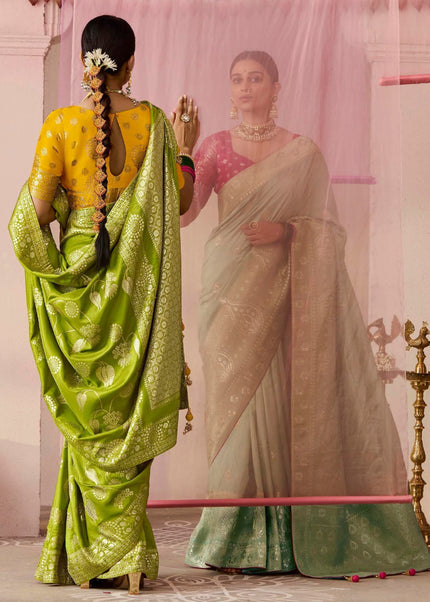 Green and Yellow Embroidered Wedding Saree