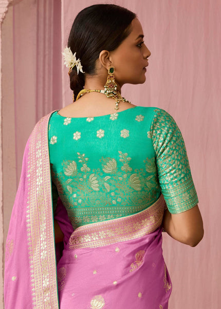 Pink and Sea Green Embroidered Wedding Saree