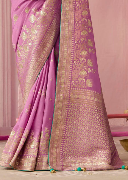 Pink and Sea Green Embroidered Wedding Saree