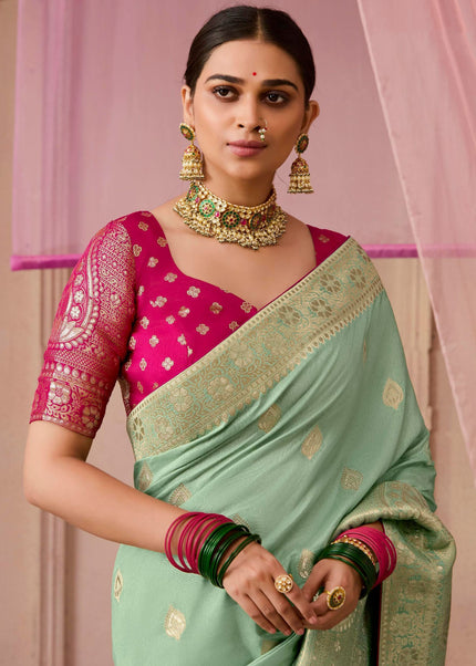 Sea Green and Maroon Embroidered Wedding Saree