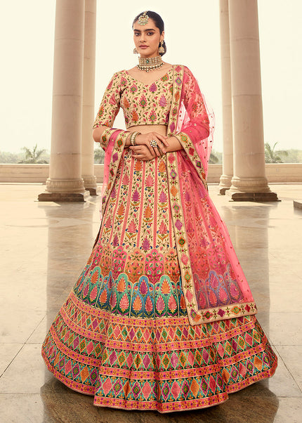 Pink and Beige Embroidered Lehenga