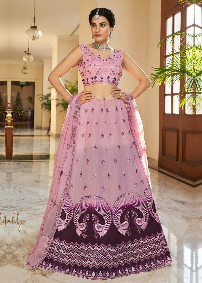 Dusty Pink and Purple Embroidered Lehenga