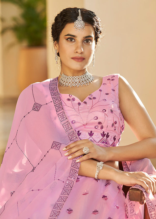 Dusty Pink and Purple Embroidered Lehenga