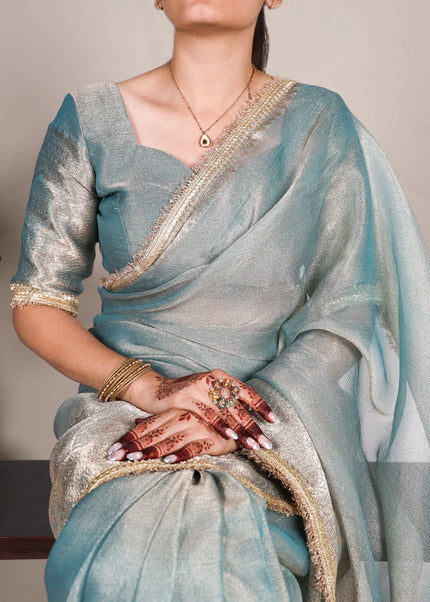 Sky Blue Embroidered Saree