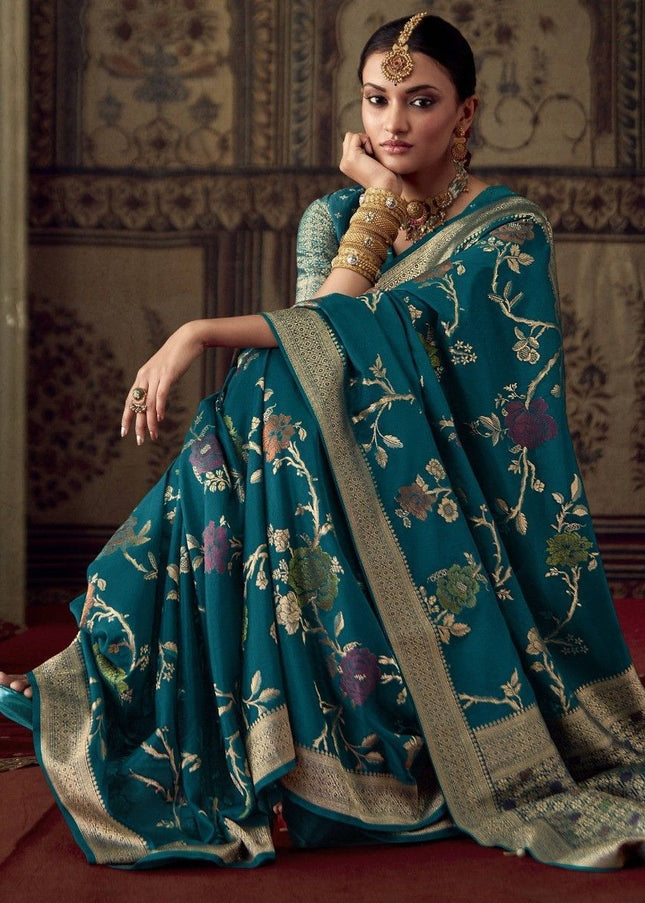 Turquoise Zari Weaved Banarasi Saree