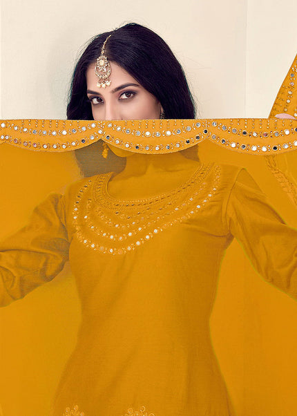 Yellow and Gold Embroidered Punjabi Suit