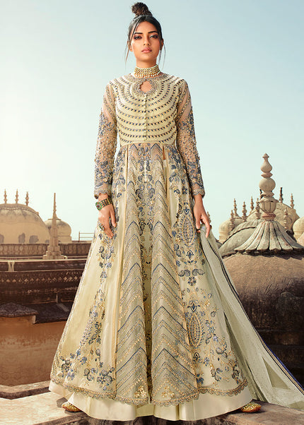 Light Grey and Gold Embroidered Lehenga Anarkali