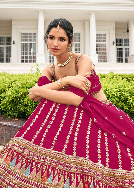 Pink and Gold Embroidered Lehenga