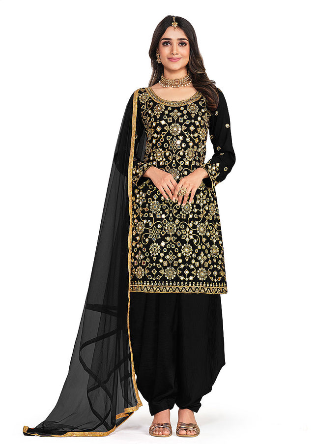 Black and Gold Embroidered Punjabi Suit
