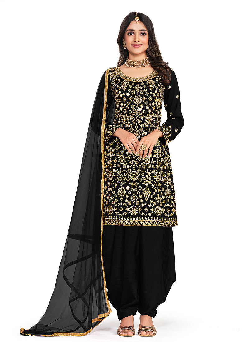 Black and Gold Embroidered Punjabi Suit Black and Gold Embroidered Punjabi Suit