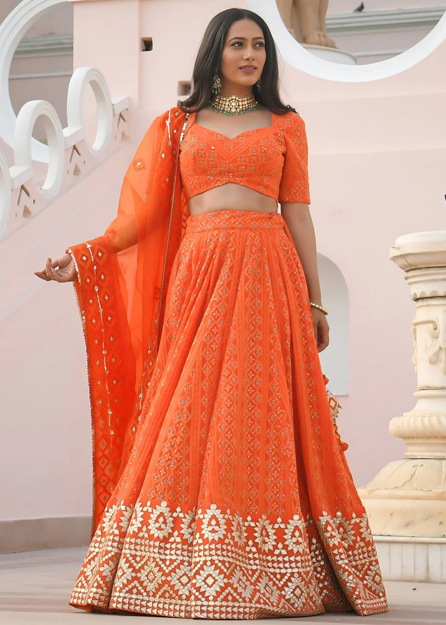Orange Embroidered Lehenga Choli