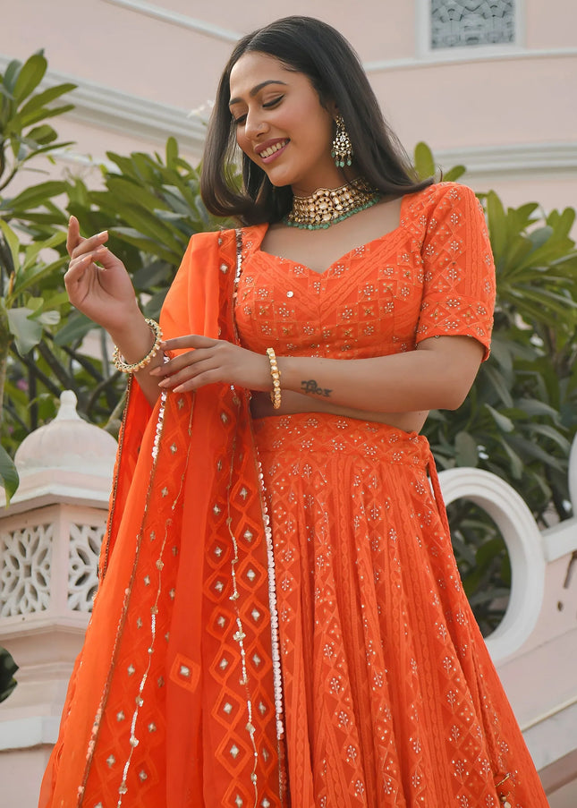 Orange Embroidered Lehenga Choli