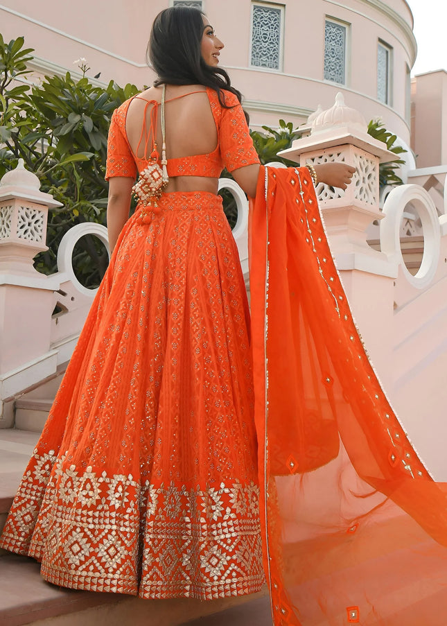 Orange Embroidered Lehenga Choli