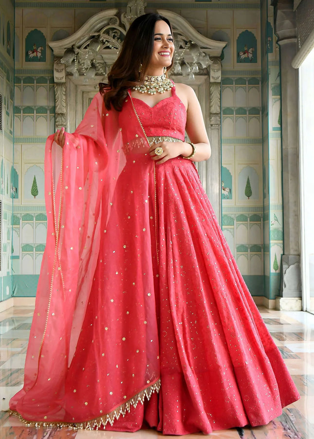 Pink Embroidered Lehenga Choli